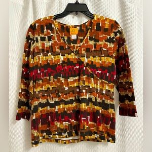 Ruby Rd. Multi Brown 3/4 Sleeve Top